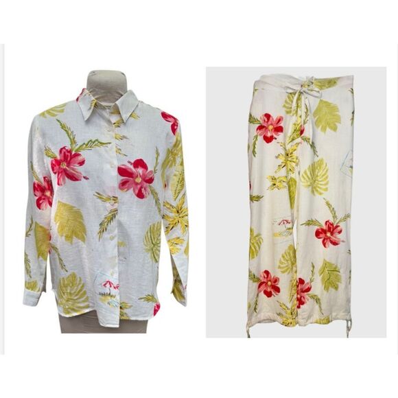 Floral Print Women's Shirt and Skirt Set - Picture 1 of 16